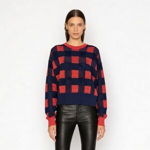 RAG & BONE Ridley Gingham Pullover Blue Coral Size Large NEW